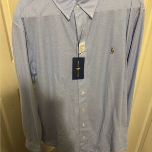 Ralph Lauren Men's Sky Blue Knit Button Down Shirt